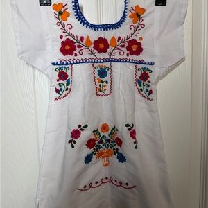 White Dress with Colorful Floral Embroidery